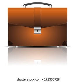 Brown leather briefcase. Icon.