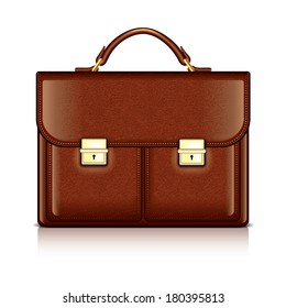 Brown leather briefcase isolated on white photo-realistic vector illustration