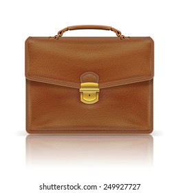 brown leather briefcase isolated on white background