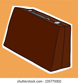 Brown leather briefcase over orange halftone background