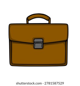 Brown leather briefcase vector illustration, isolated on white background