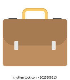 
Brown leather business case, flat vector icon 
