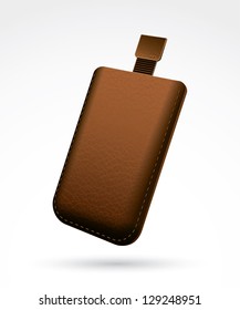Brown leather cell phone case - vector illustration