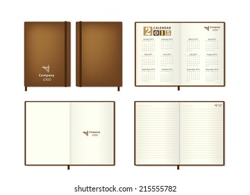 Brown leather diary Vector illustration