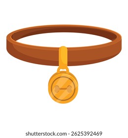 Brown leather dog collar with golden bone shaped medal illustrating animal care concept