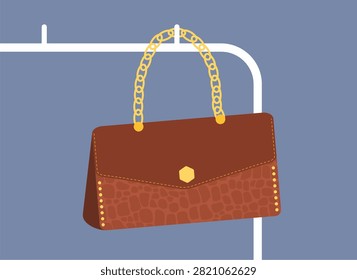 Brown Leather Handbag with Gold Chain