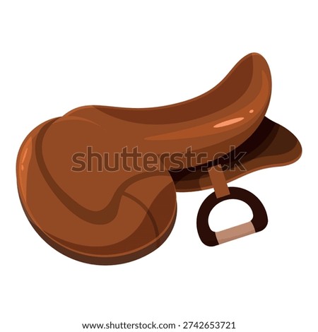 Brown leather horse saddle featuring stirrup, representing equestrian equipment for riding and horseback activities