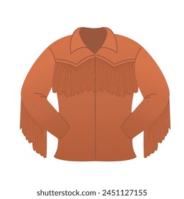 Brown leather jacket with fringe, cowboy aesthetic concept. Wild west, country style. Flat vector illustration isolated on white background. Element for print, banner, card, brochure, logo