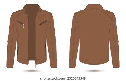 Brown leather jacket mockup front and back view