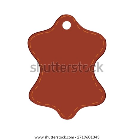 Brown leather label representing genuine or natural material, featuring decorative stitching and a central hole, providing a blank space for customized text, logo, or icon
