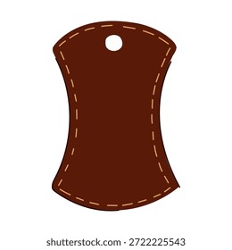Brown leather label showcasing a refined design with decorative stitching and a convenient hole for attaching to products, ideal for branding, fashion, or craft projects