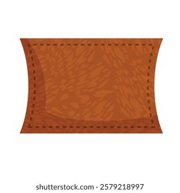 Brown leather label with stitching around the border is showing an animal skin texture