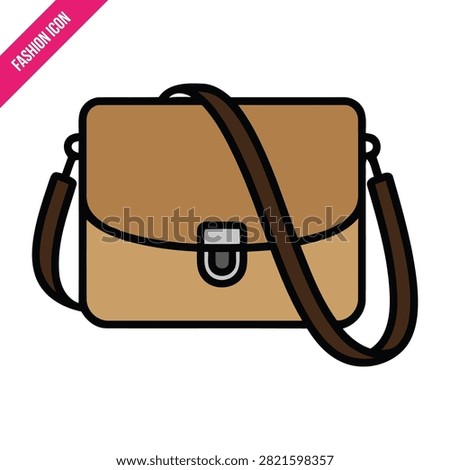 Brown leather messenger shoulder bag vector illustration fashion handbag purse icon
