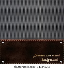 Brown leather and metal grid background and rivets