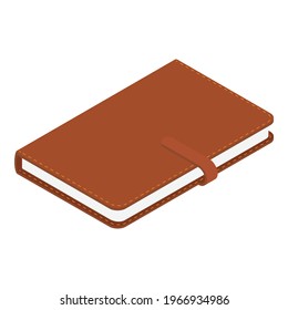 Brown leather notebook, notepad isolated on white background, isometric view. Vector