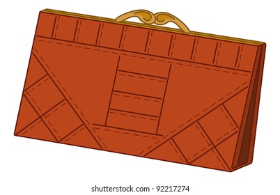 Brown leather purse for money with rectangular texture. Vector