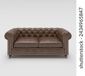 Brown leather sofa rendered on white background