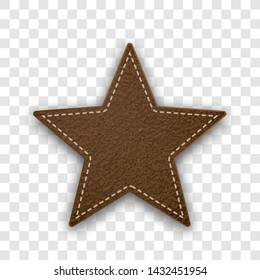 Brown leather star on the checked background. Eps 10 vector file.