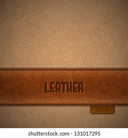 Brown leather stripe on beige leather background - eps10
