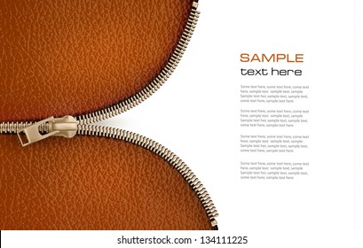 Brown leather texture background with zipper. Vector illustration