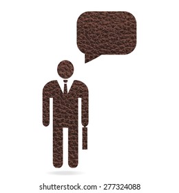 brown leather texture businessman with speech bubble for text