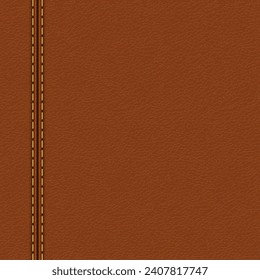 Brown leather texture. Leather with stitches. Leather background.