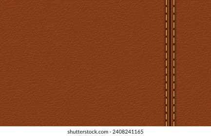 Brown leather texture. Leather with stitches. Leather background.