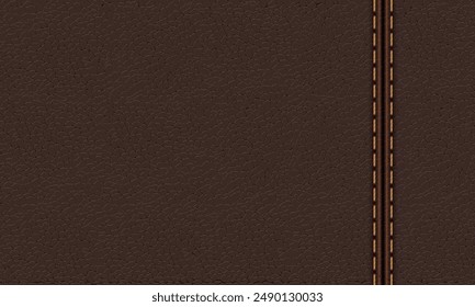 Brown leather texture. Leather with stitches. Leather background.