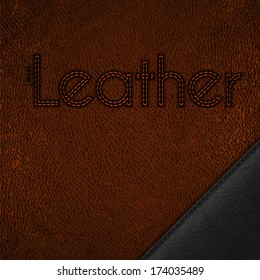 Brown leather textured background with black label in the corner - eps10