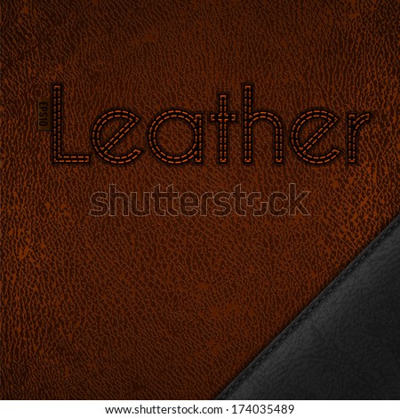 Brown leather textured background with black label in the corner - eps10