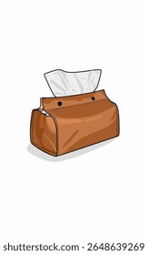 Brown leather tissue box issolated on white 