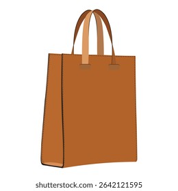 Brown leather tote bag with stitched edges