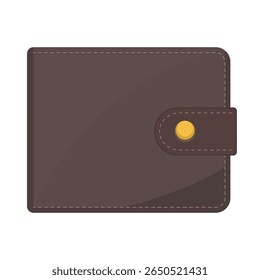 Brown Leather Wallet with Button Strap Vector Illustration. This is a clean and minimalistic flat vector illustration of a closed brown leather wallet.