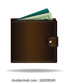 Brown leather wallet with cash and credit card EPS 10 vector royalty free illustration for ad, marketing, poster, icon, social media, e-commerce, web page, apps, signage