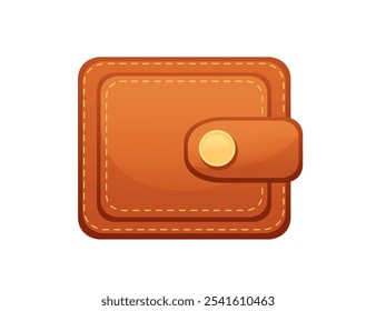 Icono de la cartera de piel marrón con costuras y Botón dorado, que simboliza las finanzas personales, el gasto y el presupuesto. Ideal para imágenes financieras, de negocios y de estilo de vida. Ilustración vectorial.
