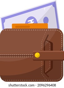 Brown leather wallet, illustration, vector on a white background.