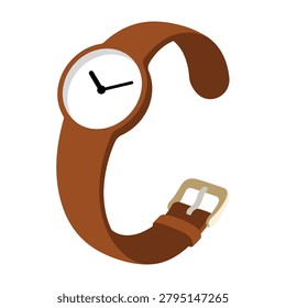 A brown leather watch with a white face and black hands on a plain background, perfect for time, fashion, or accessory concepts