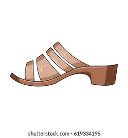 Brown leather women summer heels. Shoes for walking in the Park .Different shoes single icon in cartoon style vector symbol stock illustration.