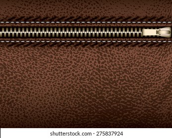 Brown leather with zipper, vector part of clothes