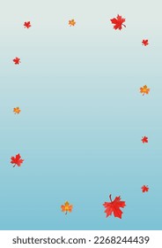 Brown Leaves Background Blue Vector. Foliage Beautiful Design. Yellow Decoration Floral. November Plant Illustration.
