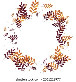 Brown Leaves Background White Vector. Leaf Border Frame. Green Plant. Golden Foliage Agriculture. Landscape Illustration.