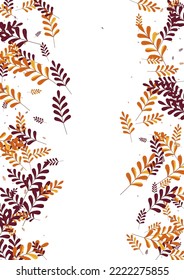 Brown Leaves Background White Vector. Foliage Nature Set. Yellow Plant. Red Leaf Natural. Landscape Illustration.