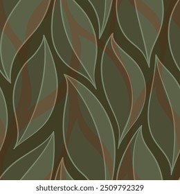 Brown leaves seamless vector pattern. Coffee color wavy leafs print