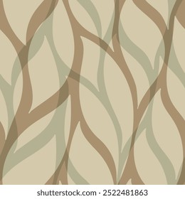 Brown leaves seamless vector pattern. Coffee color wavy leafs print