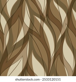 Brown leaves seamless vector pattern. Coffee color wavy leafs print