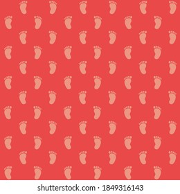 brown leg foot print left and right on red background repeat pattern