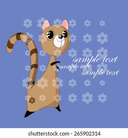 Brown lemur on a blue background with transparent colors.