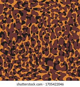 Brown leopard pattern. Seamless animal print with jaguar spots. Template for textile, cards, covers and other decorations.