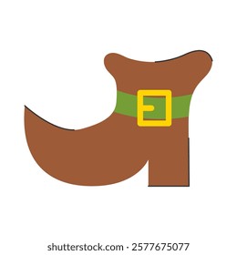 A brown leprechaun boot with a green band and gold buckle, a classic symbol of St. Patrick's Day. 