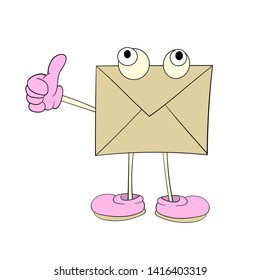 a brown letter with eyes shows a positive emotion, a cartoon drawing, an icon, a caricature.